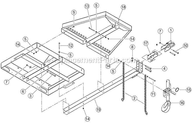 Optional Trailer - Hitch Diagram and Parts List for DL12653 B00001 Bear Cat Chipper Shredder